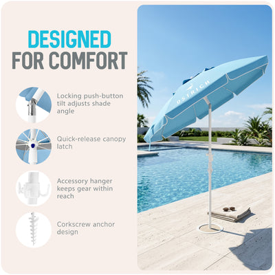 Ostrich The Deluxe Umbrella, 7 ft Beach Umbrella with Sand Auger, Light Blue - VMInnovations