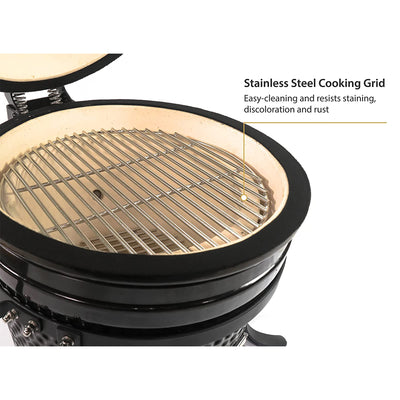 VESSILS 15 Inch Kamado Barbecue Charcoal Grill with Built-In Thermometer, Black