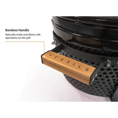 VESSILS 15 Inch Kamado Barbecue Charcoal Grill with Built-In Thermometer, Black