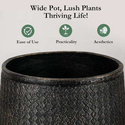 Worth 14.5" Round Planter, Lightweight Magnesium Oxide Cement Plant Pot, Black - VMInnovations