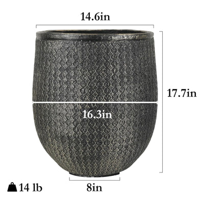 Worth 14.5" Round Planter, Lightweight Magnesium Oxide Cement Plant Pot, Black - VMInnovations