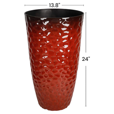 Worth 2 Pack 24" Tall Large Round Plastic Planter with Drainage Hole, Glossy Red - VMInnovations