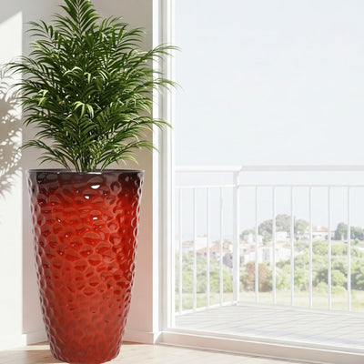 Worth 2 Pack 24" Tall Large Round Plastic Planter with Drainage Hole, Glossy Red - VMInnovations
