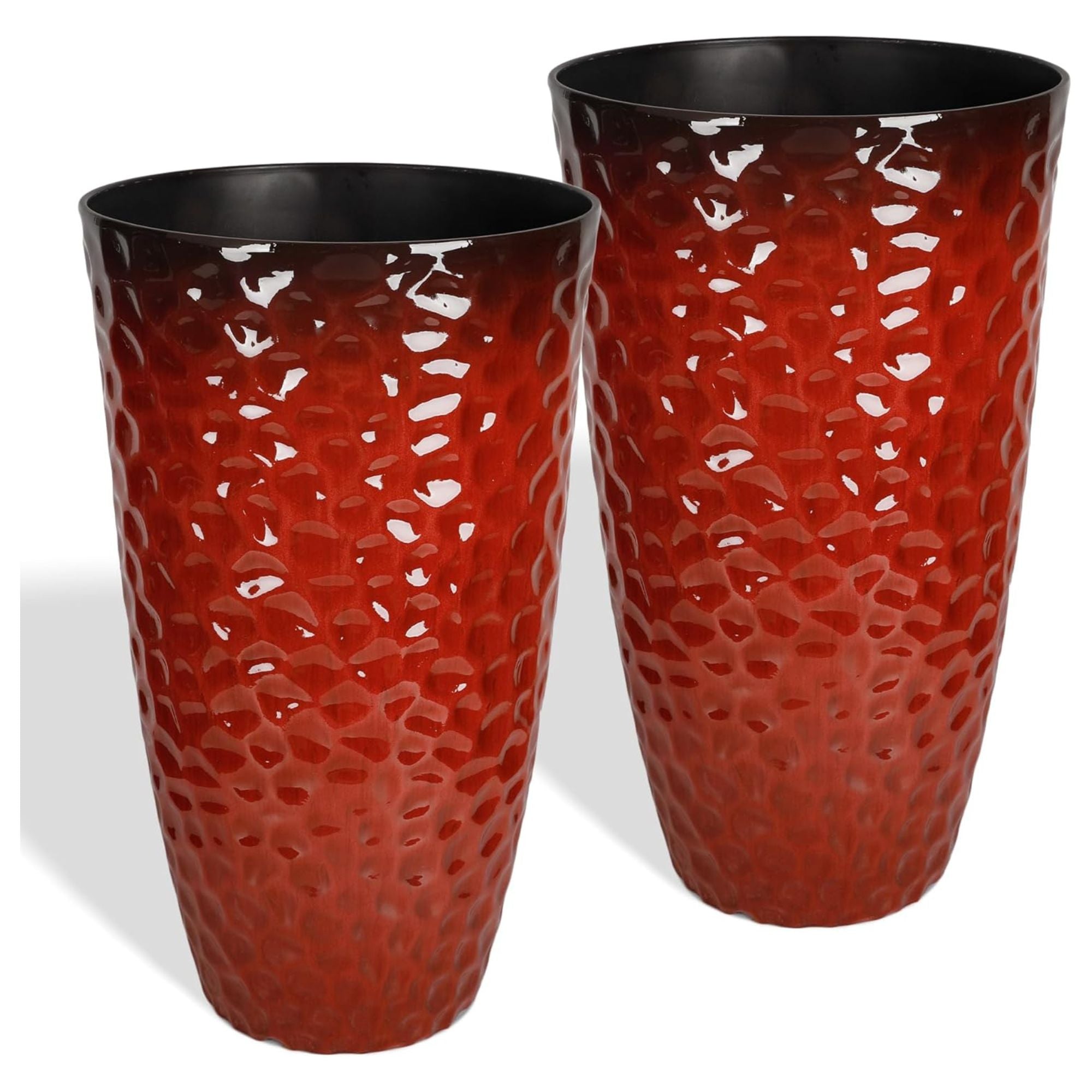 Worth 2 Pack 24" Tall Large Round Plastic Planter with Drainage Hole, Glossy Red - VMInnovations