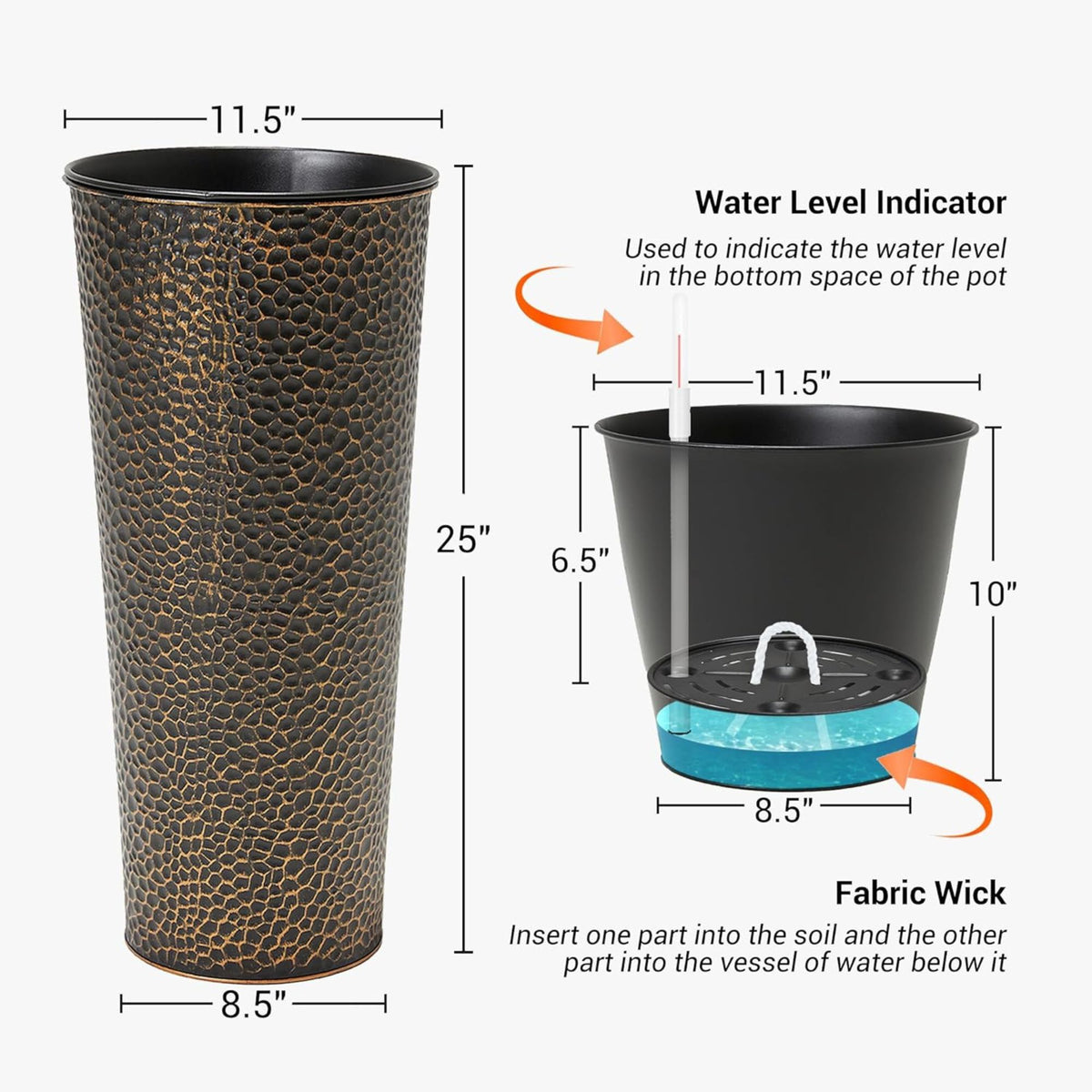 Worth 2 Pack 25" Metal Planter with Inside Pot for Indoors or Outdoors(Open Box)