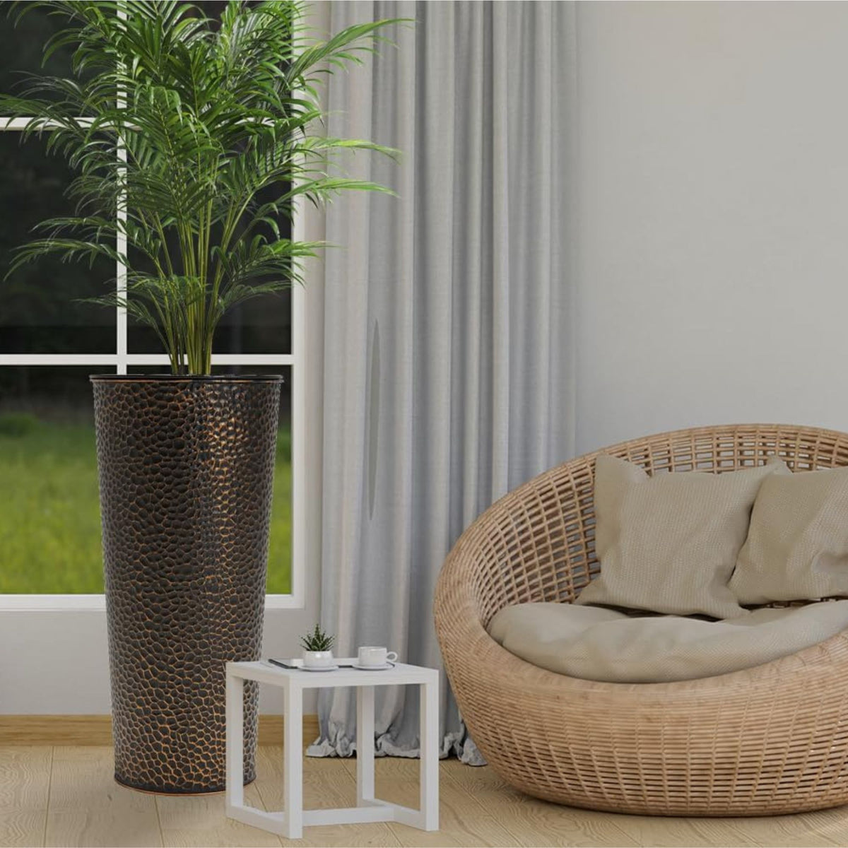 Worth 2 Pack 25" Metal Planter with Inside Pot for Indoors or Outdoors(Open Box)