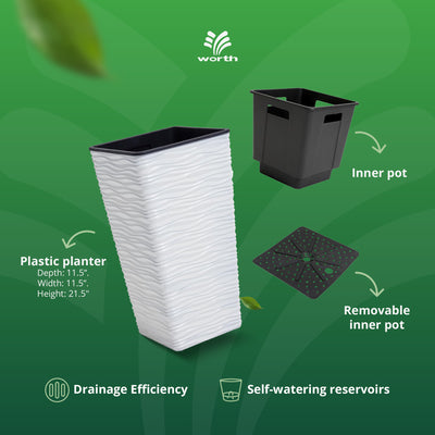 Worth 2 Pack 22" Tall Plastic Square Tapered Planter W Inside Pots, (Open Box)