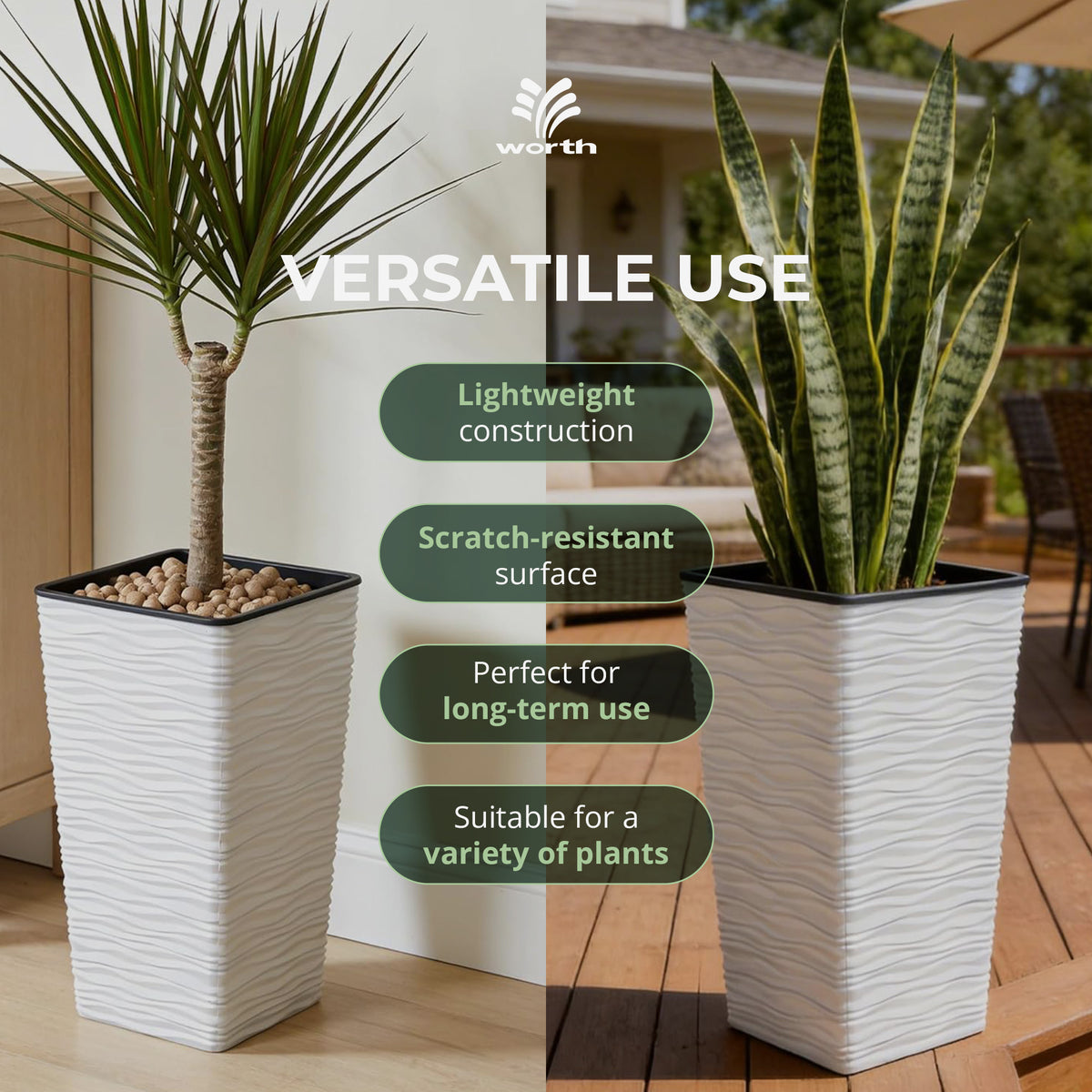 Worth 2 Pack 22" Tall Plastic Square Tapered Planter W Inside Pots, (Open Box)