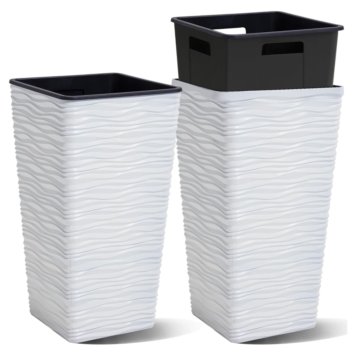 Worth 2 Pack 22" Tall Plastic Square Tapered Planter W Inside Pots, (Open Box)