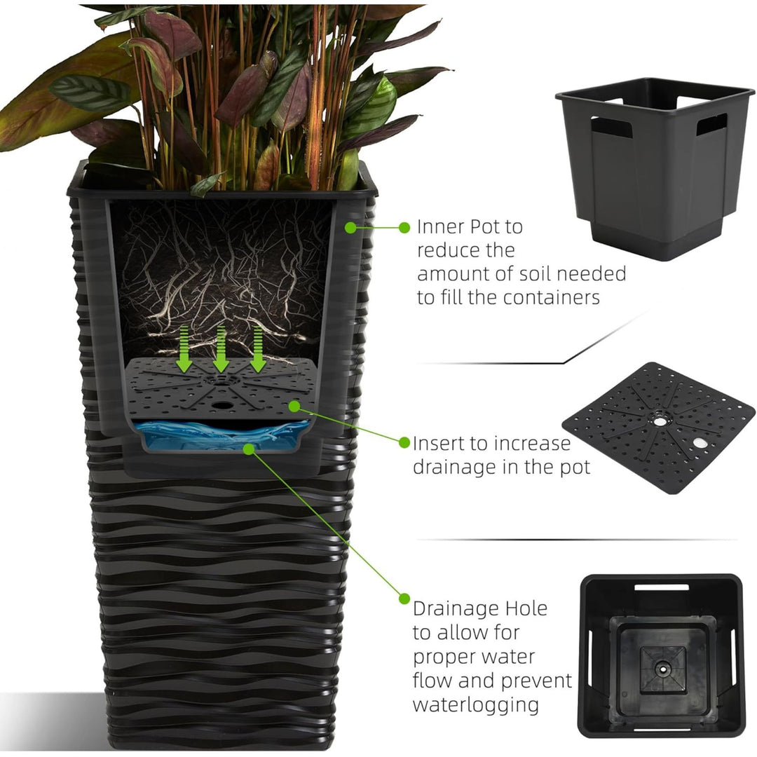 Worth 2 Pack 22" Tall Plastic Square Tapered Planter with Inside Pots (Open Box) - VMInnovations