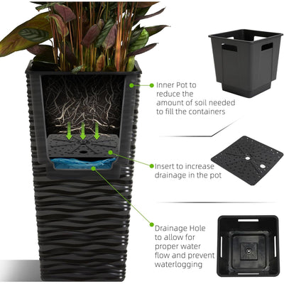 Worth 2 Pack 22" Tall Plastic Square Tapered Planter with Inside Pots (Open Box) - VMInnovations