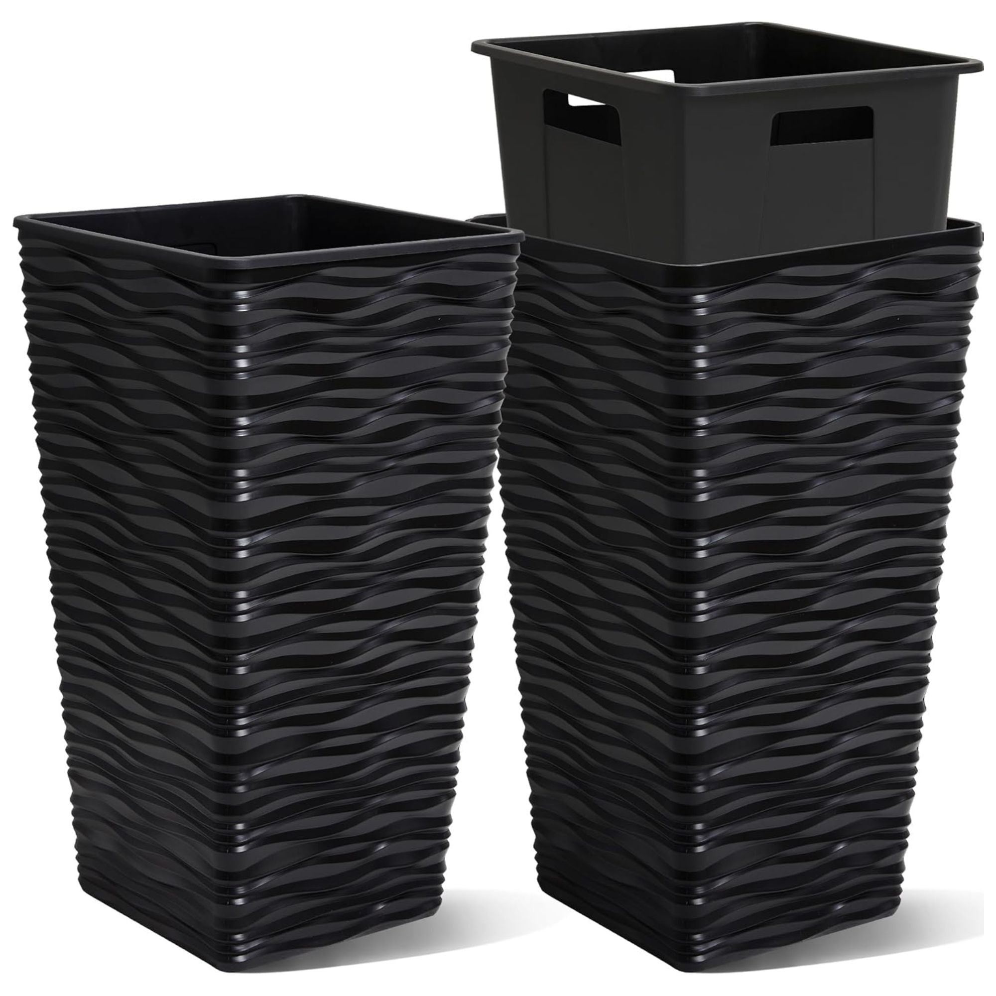 Worth 2 Pack 22" Tall Plastic Square Tapered Planter with Inside Pots (Open Box)