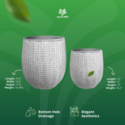 Worth 12" and 14.5" Round Planters, Magnesium Oxide Cement Plant Pots, Grey (Open Box)