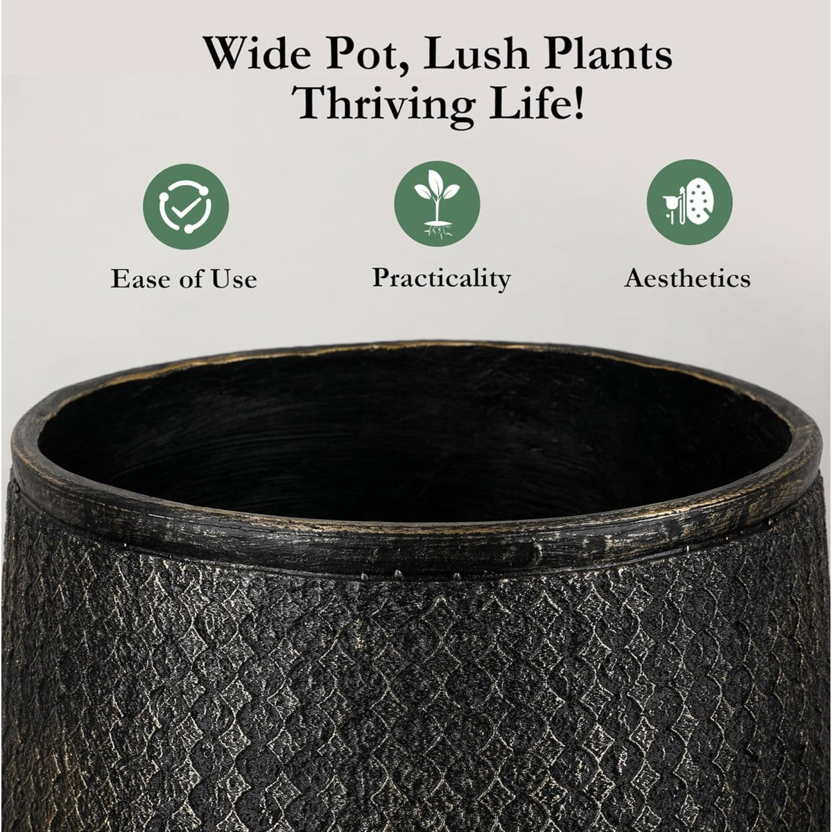 Worth 12" Round Planter, Lightweight Magnesium Oxide Cement Plant Pot (Open Box)