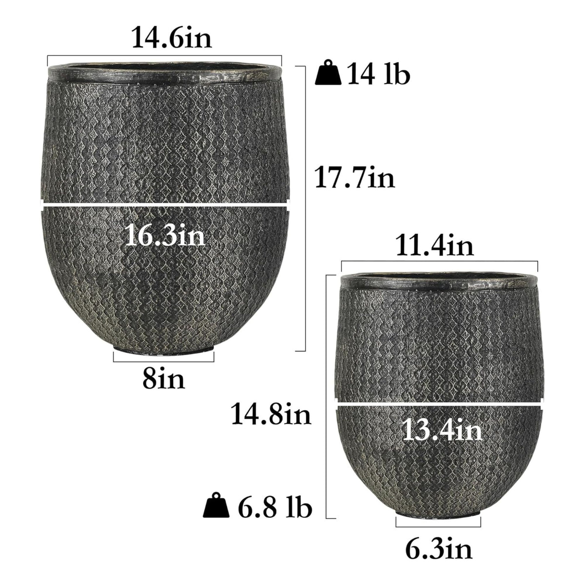 Worth 12" Round Planter, Lightweight Magnesium Oxide Cement Plant Pot (Open Box)