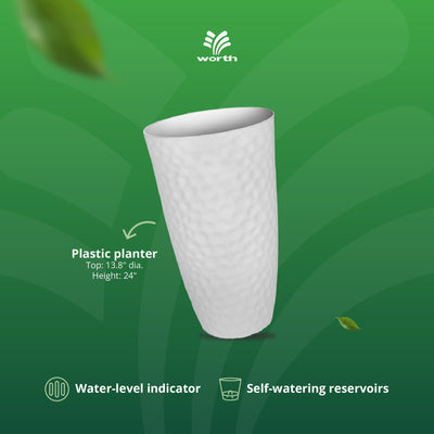 Worth 2 Pack 24" Tall Large Plastic Round Planter with Drainage Hole, White (Open Box)