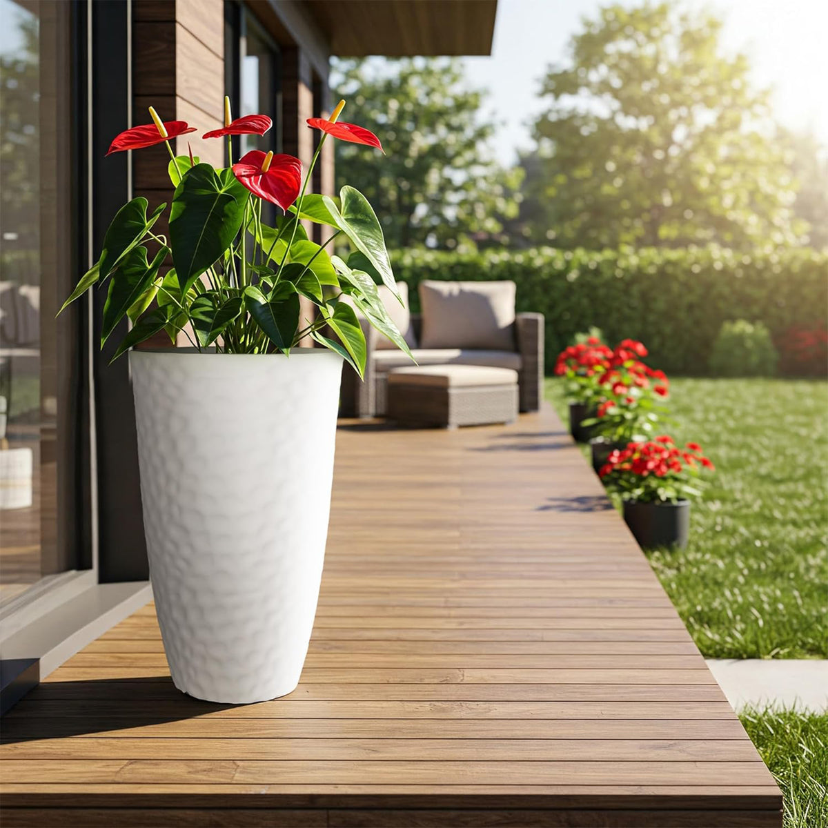 Worth 2 Pack 24" Tall Large Plastic Round Planter with Drainage Hole, White (Open Box)