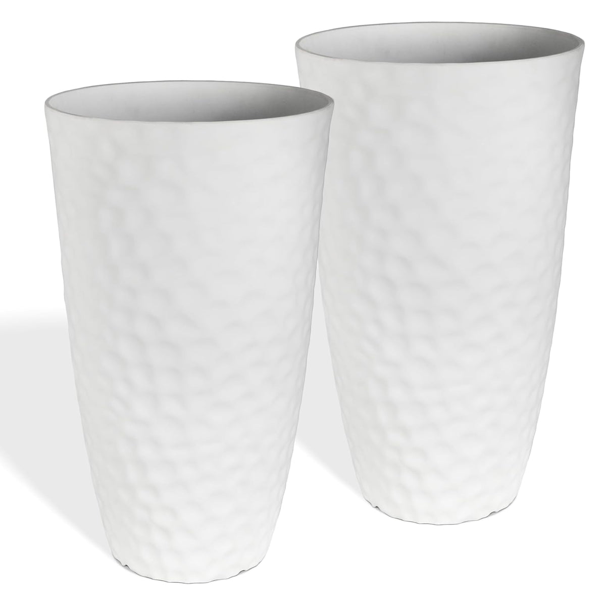 Worth 2 Pack 24" Tall Large Plastic Round Planter with Drainage Hole, White (Open Box)