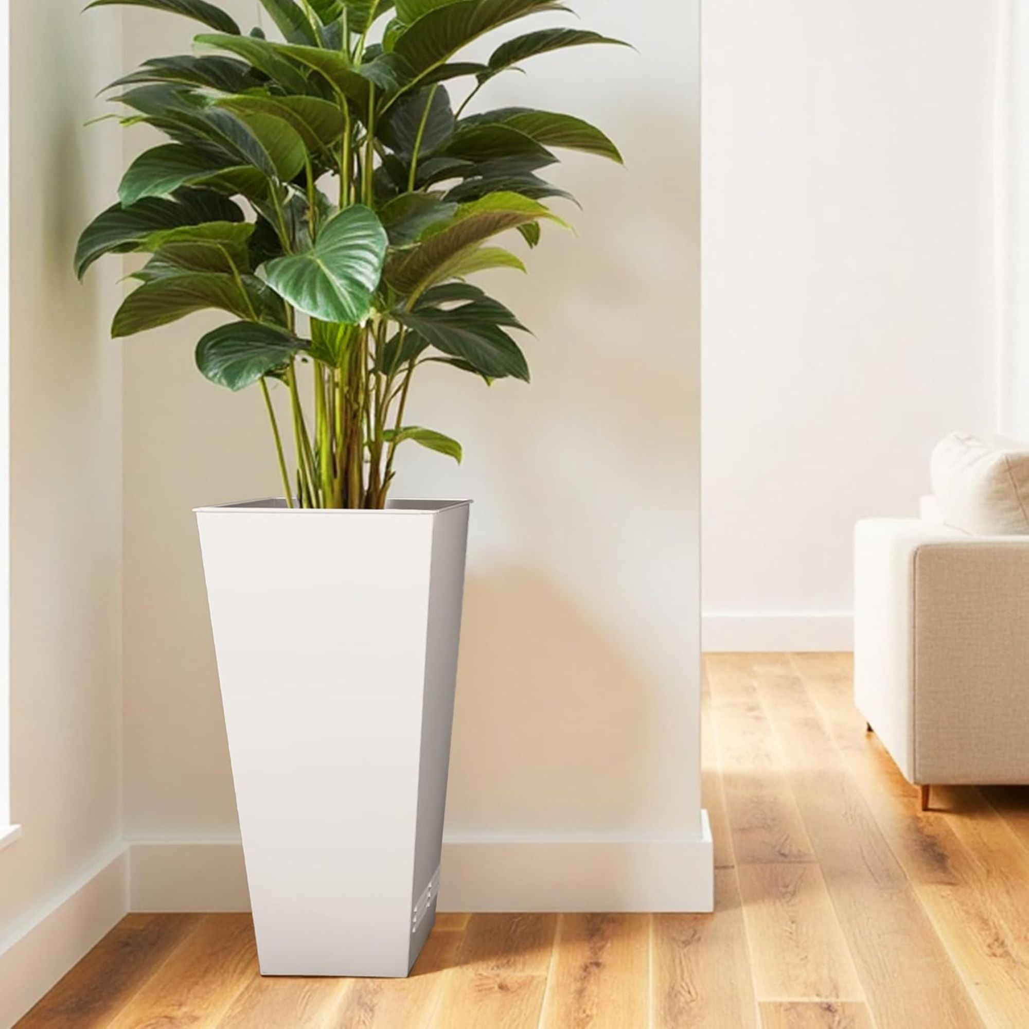 Worth 2 Pack 28" Tall Large Metal Planter, Tapered Steel Flower Pots, White - VMInnovations