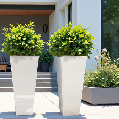 Worth 2 Pack 28" Tall Large Metal Planter, Tapered Steel Flower Pots, White - VMInnovations