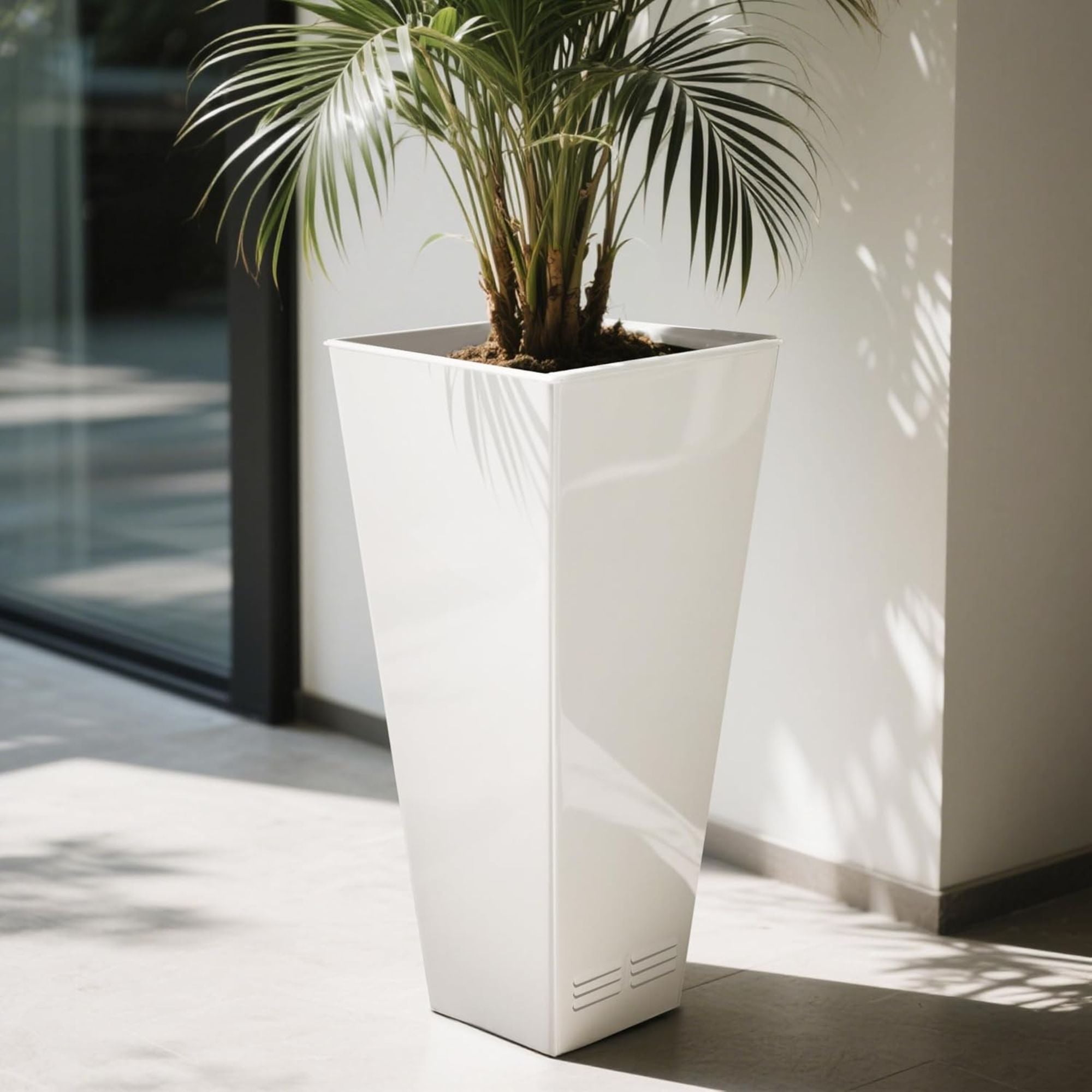 Worth 2 Pack 28" Tall Large Metal Planter, Tapered Steel Flower Pots, White - VMInnovations