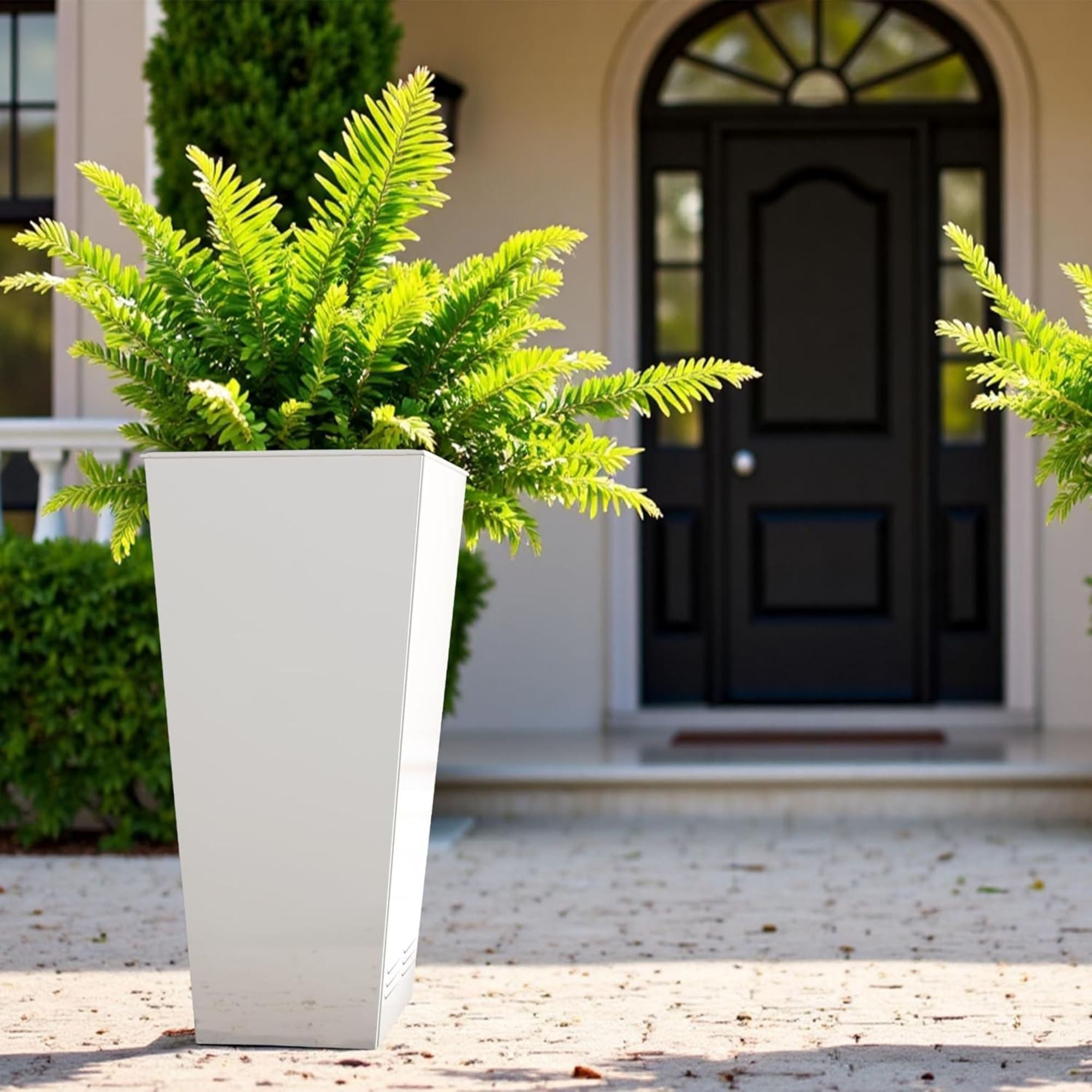 Worth 2 Pack 28" Tall Large Metal Planter, Tapered Steel Flower Pots, White - VMInnovations