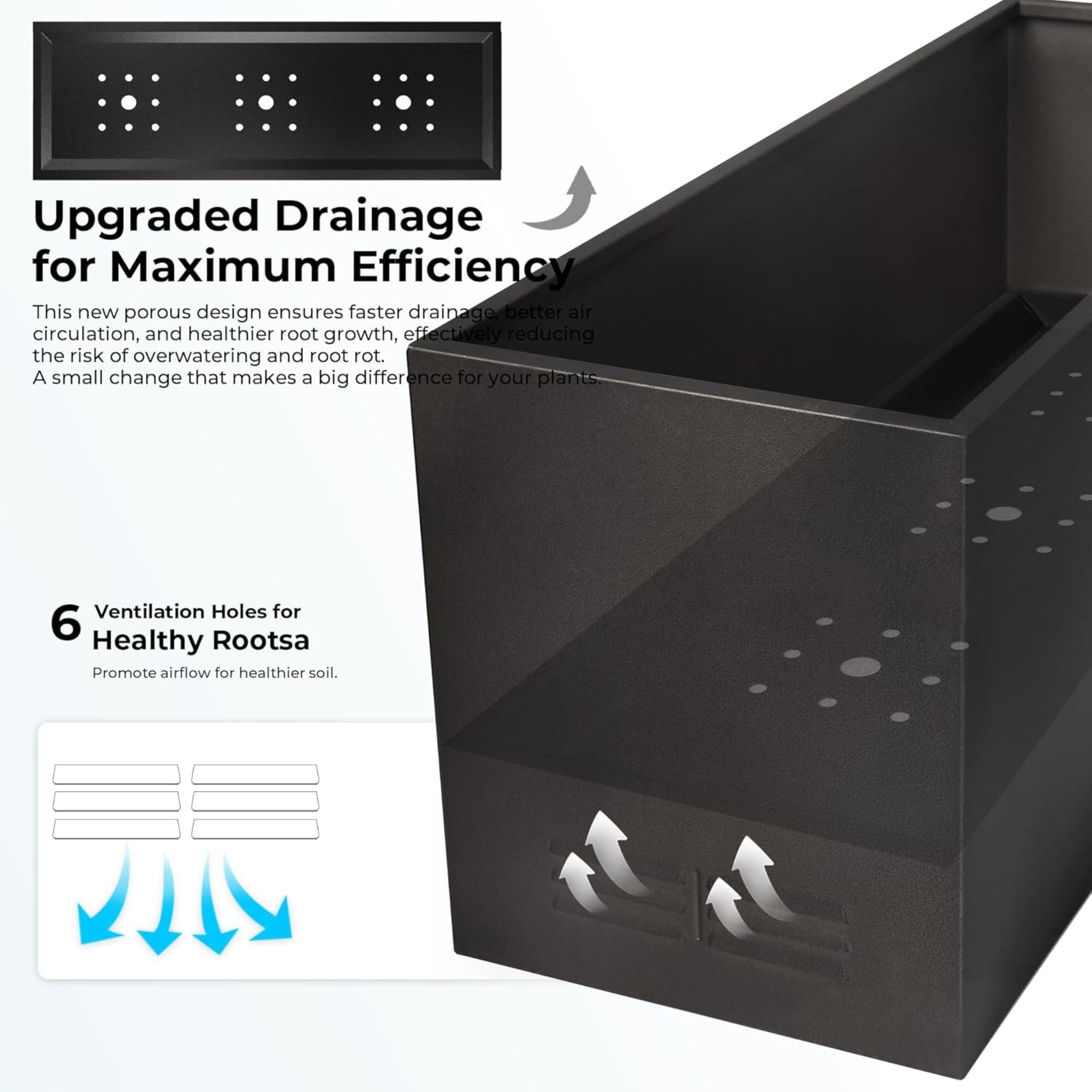 Worth Metal Planter Box with Insert Plate & Drain Holes, 30" Long, Matte Black - VMInnovations