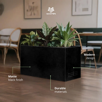 Worth Metal Planter w/Insert Plate & Drain Holes, 30" Long, Black (Open Box) - VMInnovations
