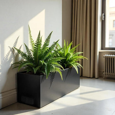 Worth Metal Planter w/Insert Plate & Drain Holes, 30" Long, Black (Open Box) - VMInnovations