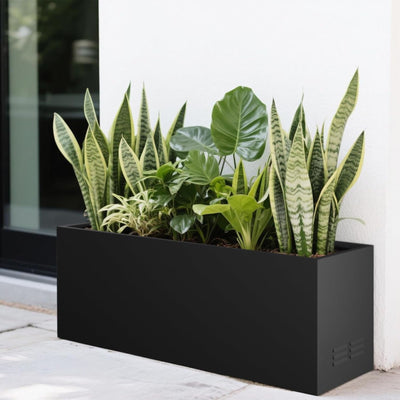Worth Metal Planter w/Insert Plate & Drain Holes, 30" Long, Black (Open Box) - VMInnovations