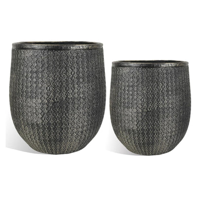 Worth 12" Round Planter, Lightweight Magnesium Oxide Cement Plant Pot, Black - VMInnovations