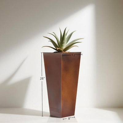 Worth 2 Pack 28" Tall Large Metal Planter, Tapered Steel Flower Pots, Bronze - VMInnovations