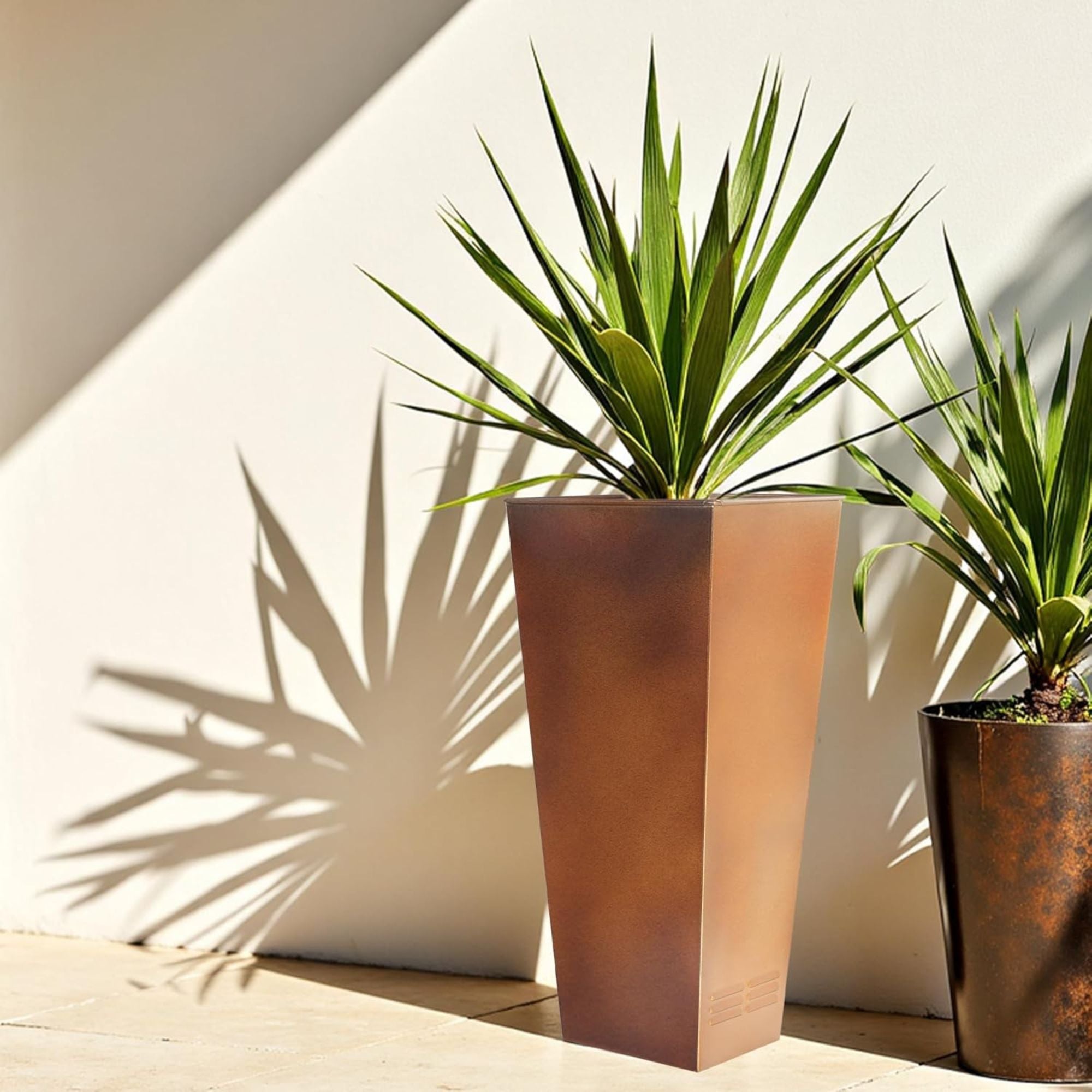 Worth 2 Pack 28" Tall Large Metal Planter, Tapered Steel Flower Pots, Bronze - VMInnovations