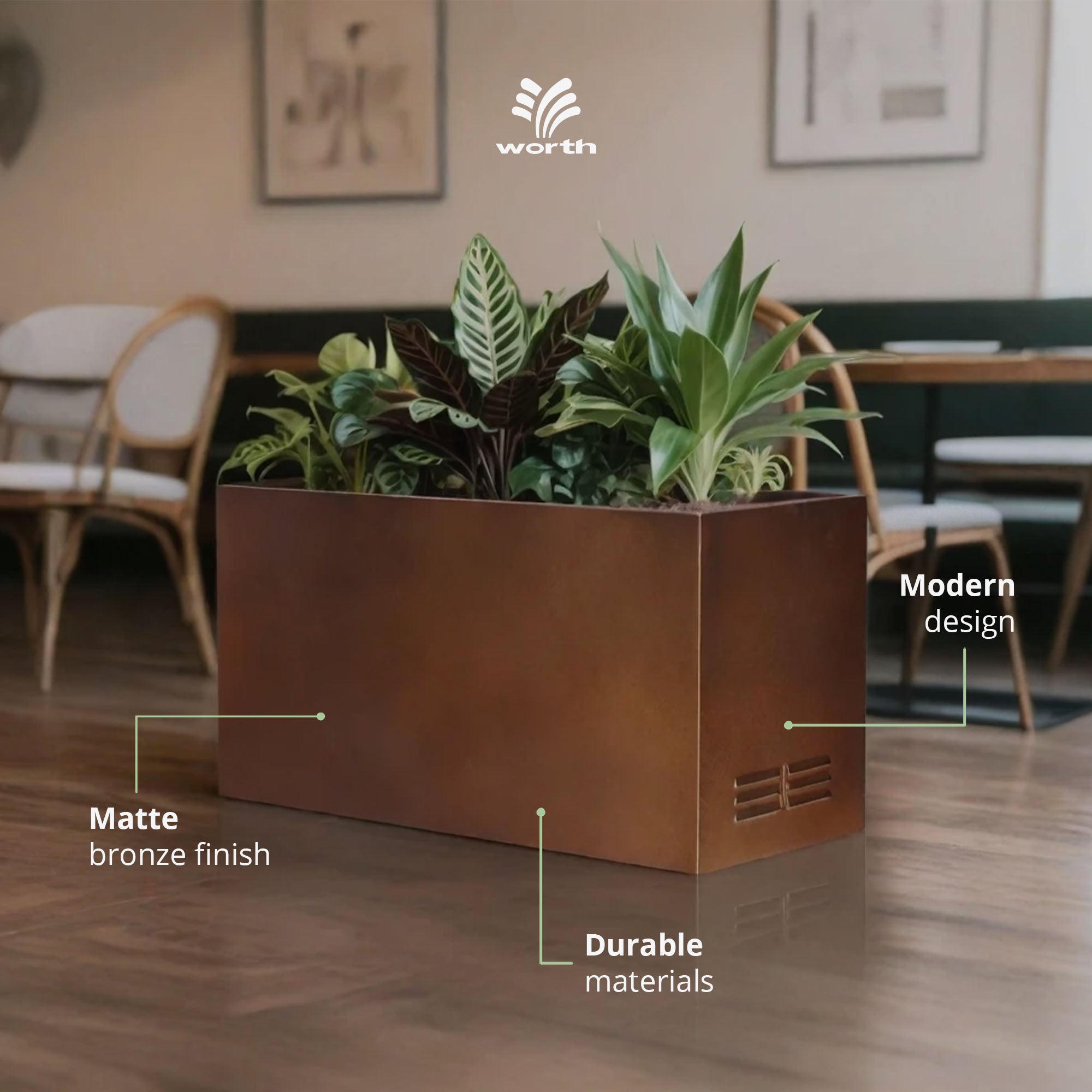 Worth Metal Planter Box with Insert Plate & Drain Holes, 30" Long (Open Box)