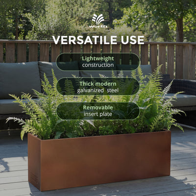 Worth Metal Planter Box with Insert Plate & Drain Holes, 30" Long (Open Box)