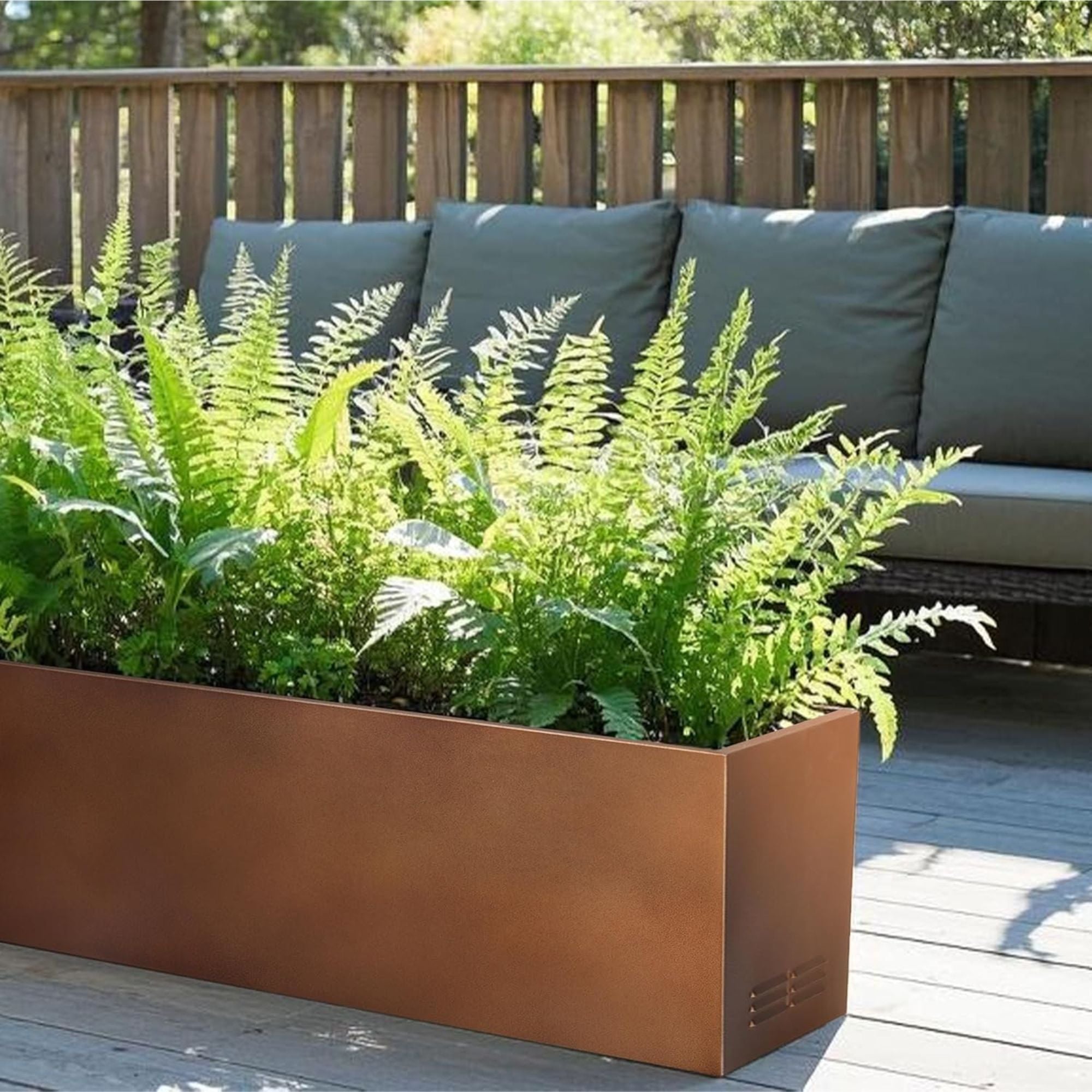 Worth Metal Planter Box with Insert Plate & Drain Holes, 30" Long, Matte Bronze - VMInnovations