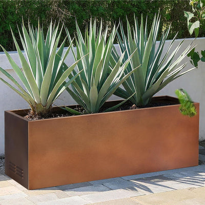 Worth Metal Planter Box with Insert Plate & Drain Holes, 30" Long, Matte Bronze - VMInnovations