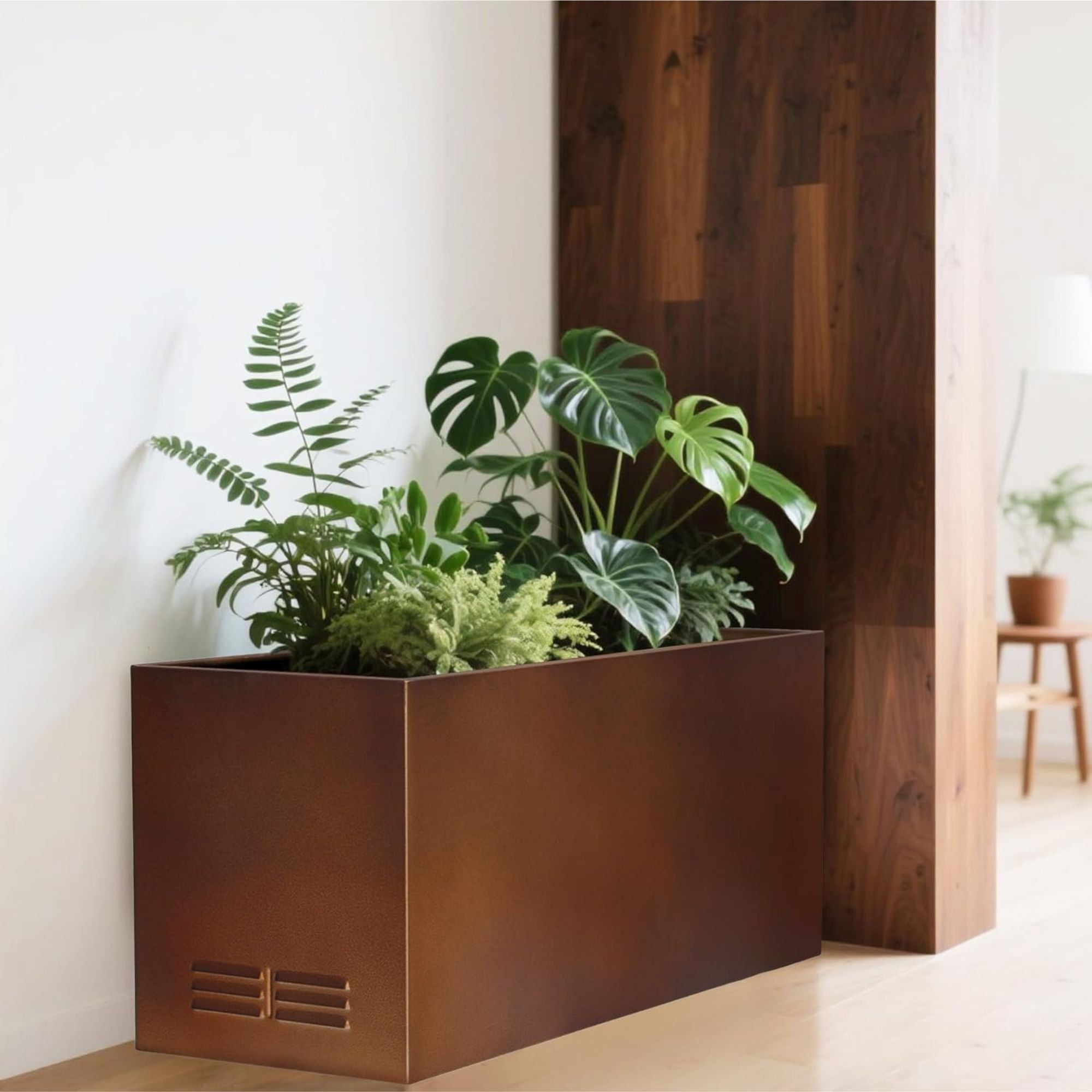 Worth Metal Planter Box with Insert Plate & Drain Holes, 30" Long, Matte Bronze - VMInnovations