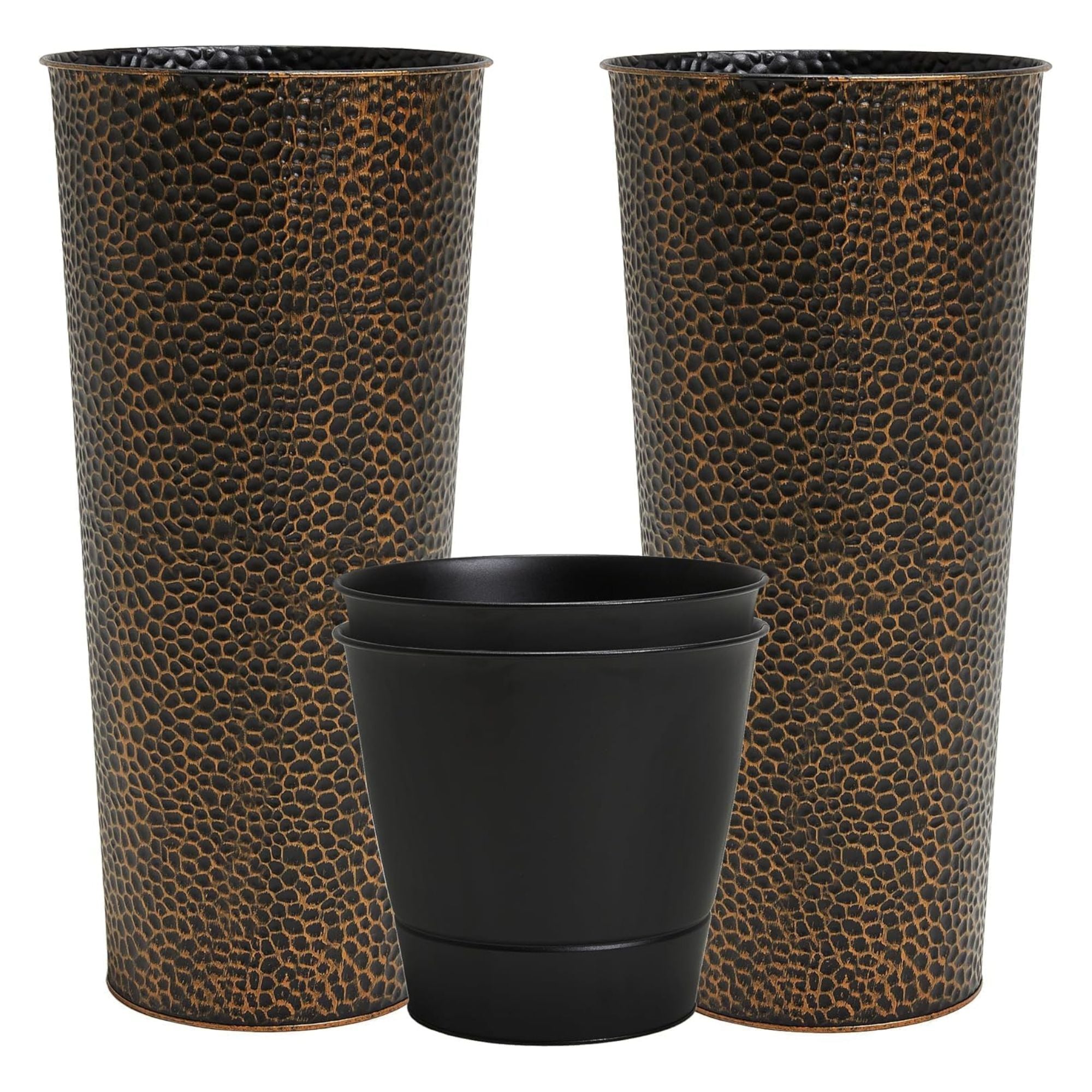 Worth 2 Pack 28" Metal Planter with Inside Pot for Indoors or Outdoors, Bronze