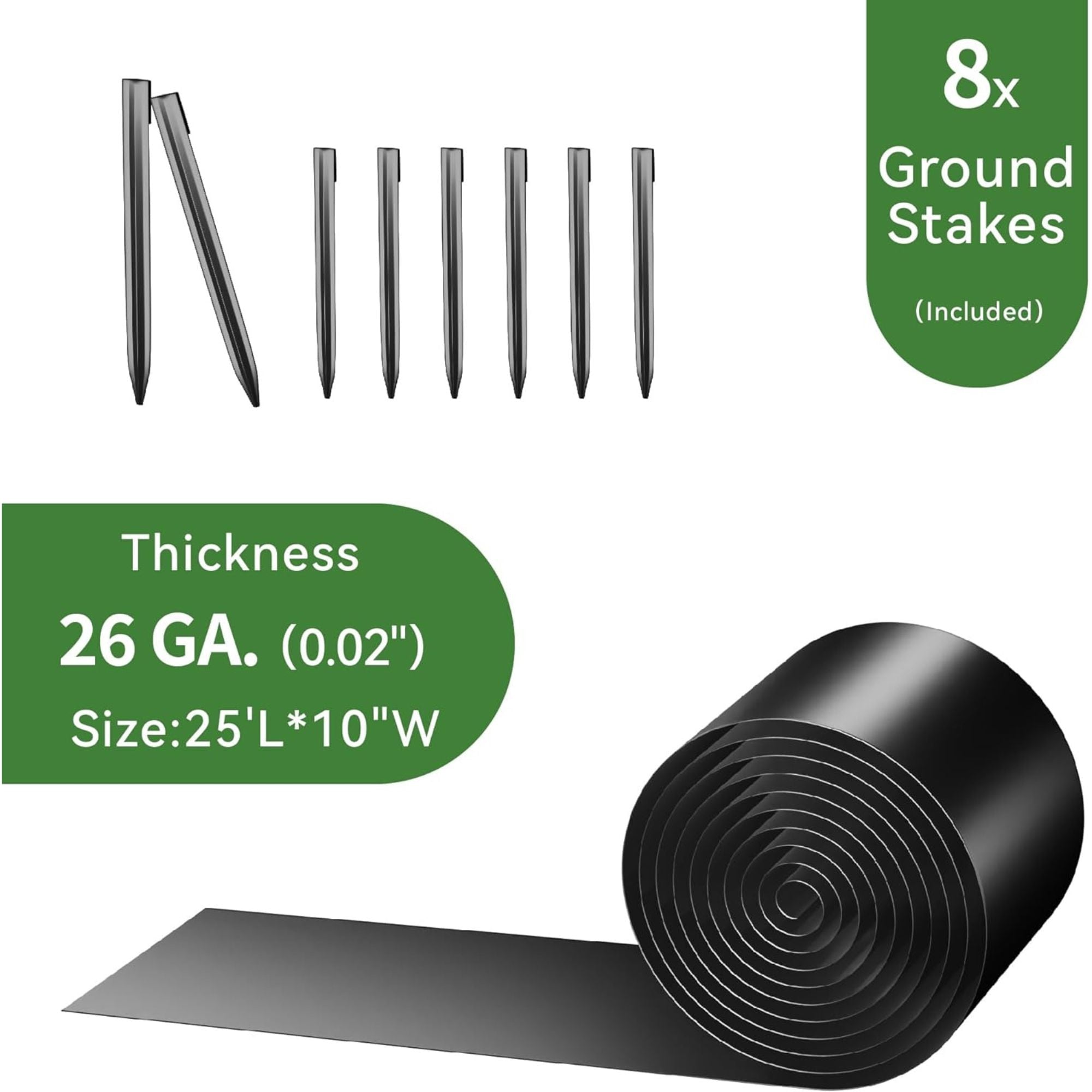 Worth Galvanized Steel Landscape Edging Roll with 8 Stakes, 10" x 25', (Used) - VMInnovations