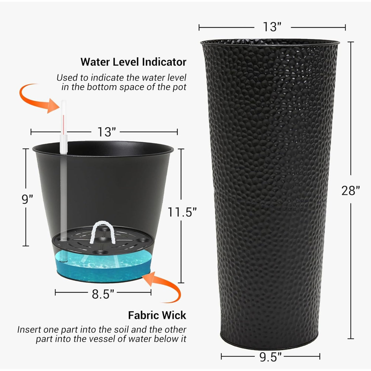 Worth 2 Pack 28" Metal Planter with Inside Pot for Indoors or Outdoors(Open Box)