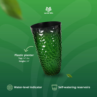 Worth 2 Pack 24" Tall Large Plastic Planter with Drainage Hole, Glossy Green - VMInnovations