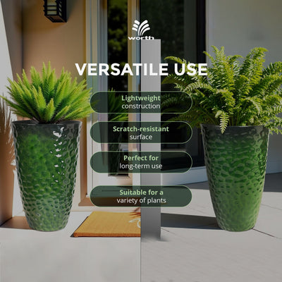 Worth 2 Pack 24" Tall Large Plastic Planter with Drainage Hole, Glossy Green - VMInnovations