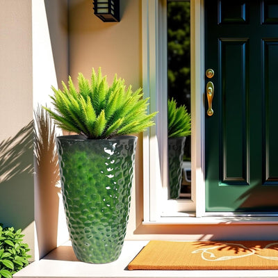 Worth 2 Pack 24" Tall Large Plastic Planter with Drainage Hole, Glossy Green - VMInnovations
