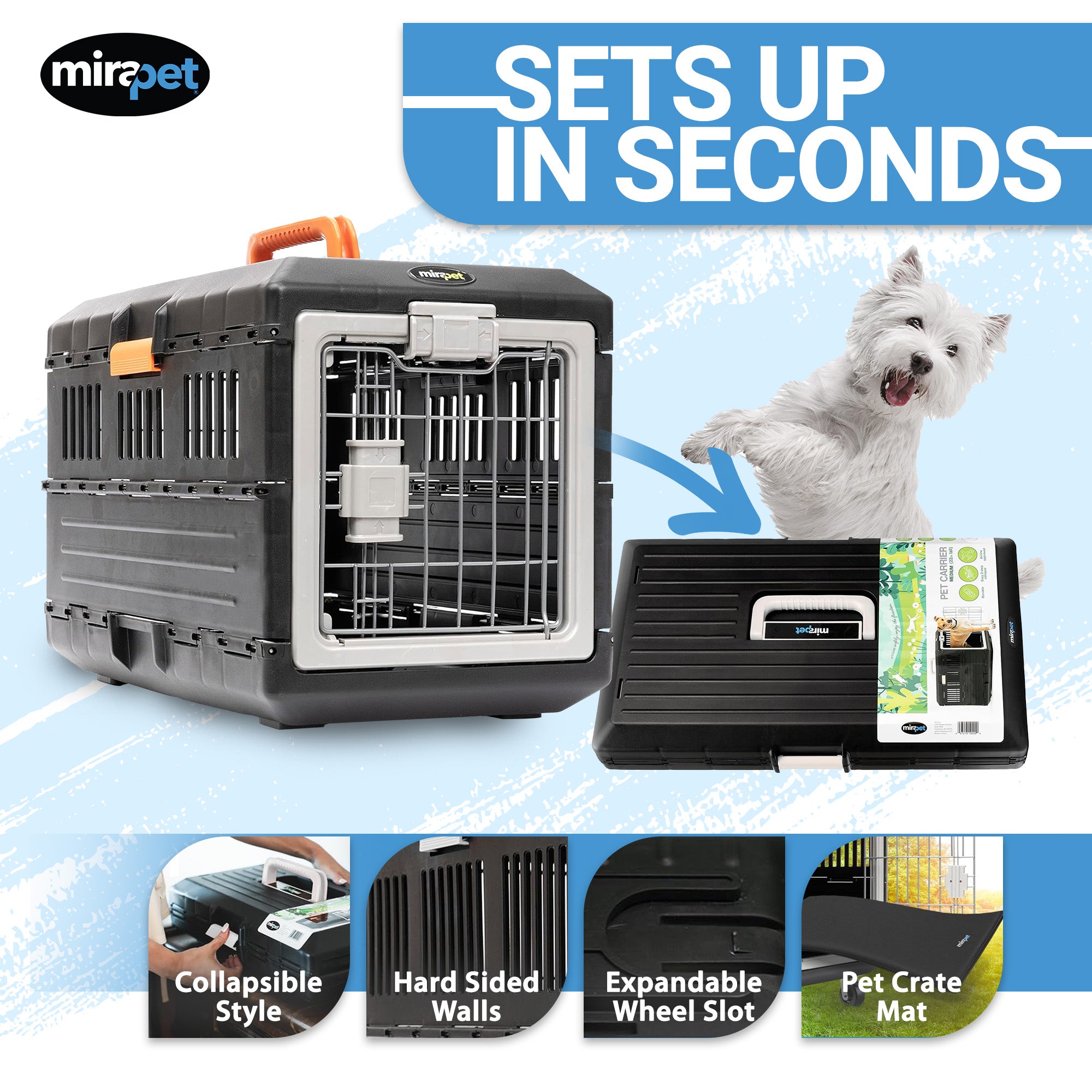 Mirapet Pet Carrier, Collapsible Portable Kennel for Small Cats & Dogs(Open Box) - VMInnovations