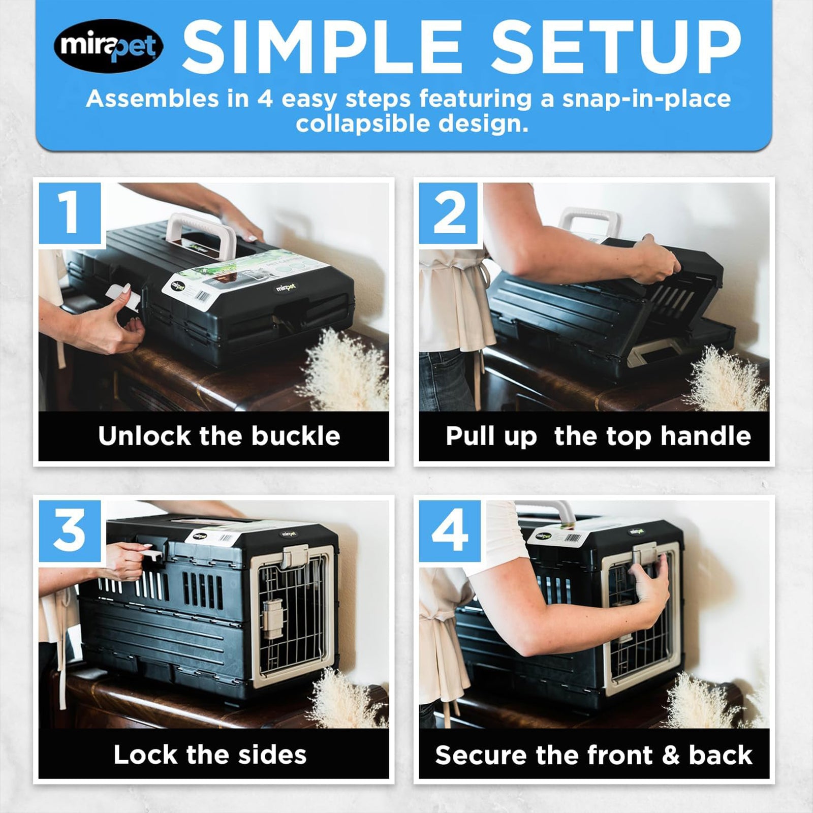 Mirapet Pet Carrier, Collapsible Portable Kennel for Small Cats or Dogs, 21" - VMInnovations