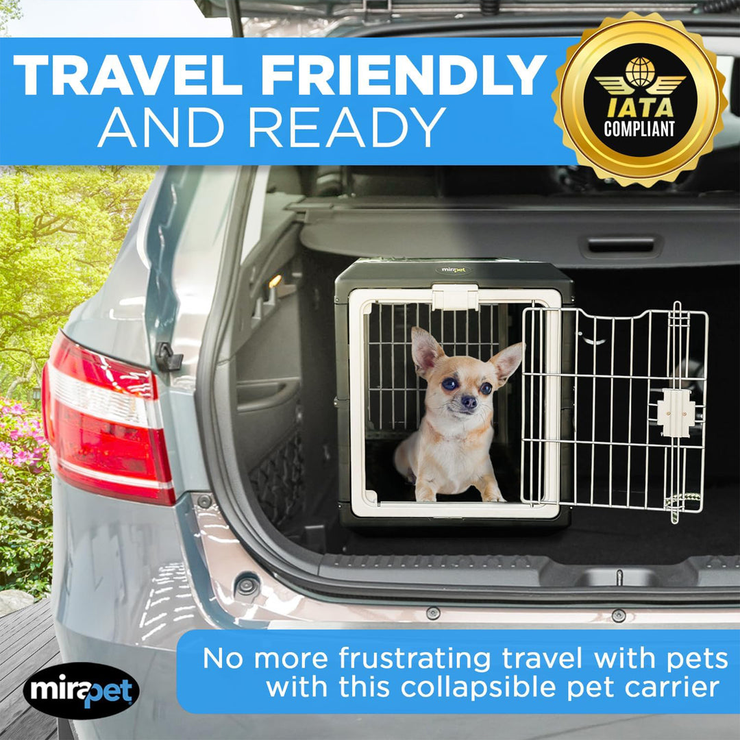 Mirapet Pet Carrier, Collapsible Portable Kennel for Small Cats or Dogs, 21" - VMInnovations