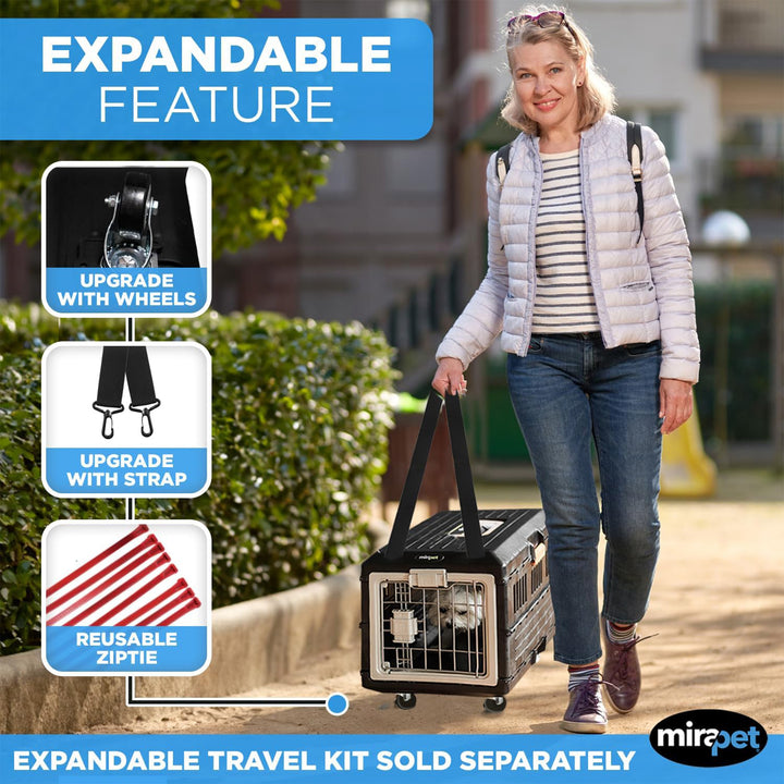 Mirapet Pet Carrier, Collapsible Portable Kennel for Small Cats or Dogs, 21" - VMInnovations