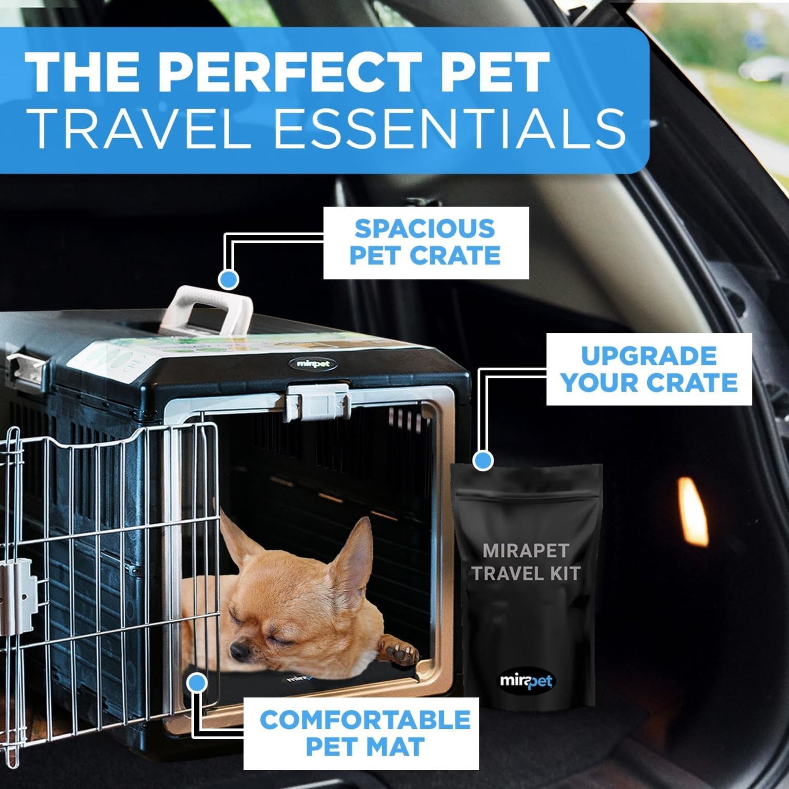 Mirapet Pet Carrier with Pad, Portable Travel Kit for Small Cats or Dogs, 21" - VMInnovations