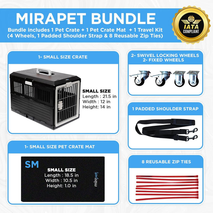 Mirapet Pet Carrier with Pad, Portable Travel Kit for Small Cats or Dogs, 21" - VMInnovations